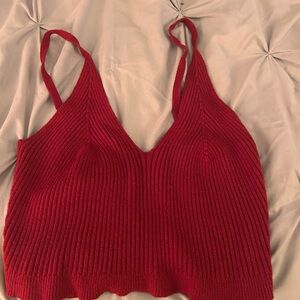 Red Ribbed Knit Crop Top